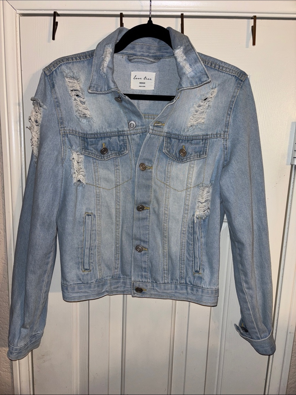 Love Tree Light Blue Distressed Denim Jacket Medium EUV